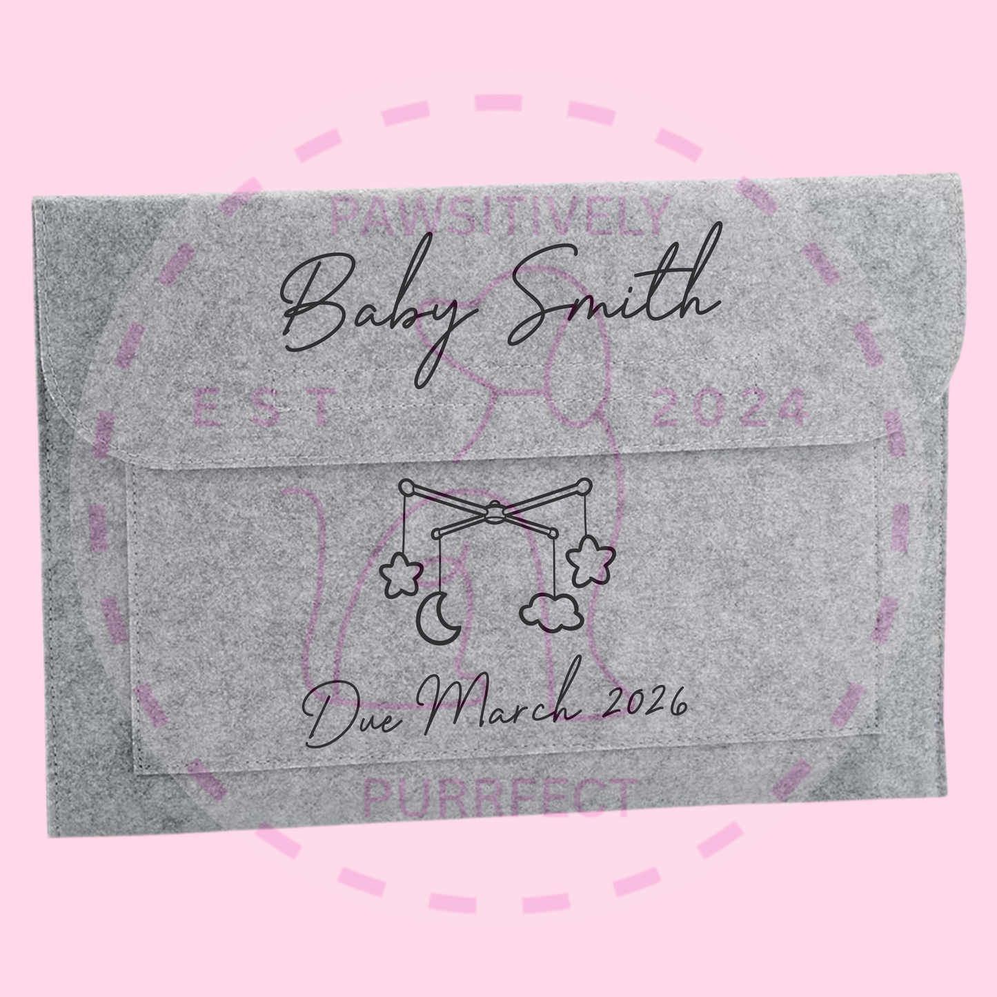 Personalised baby document wallet for organising important paperwork