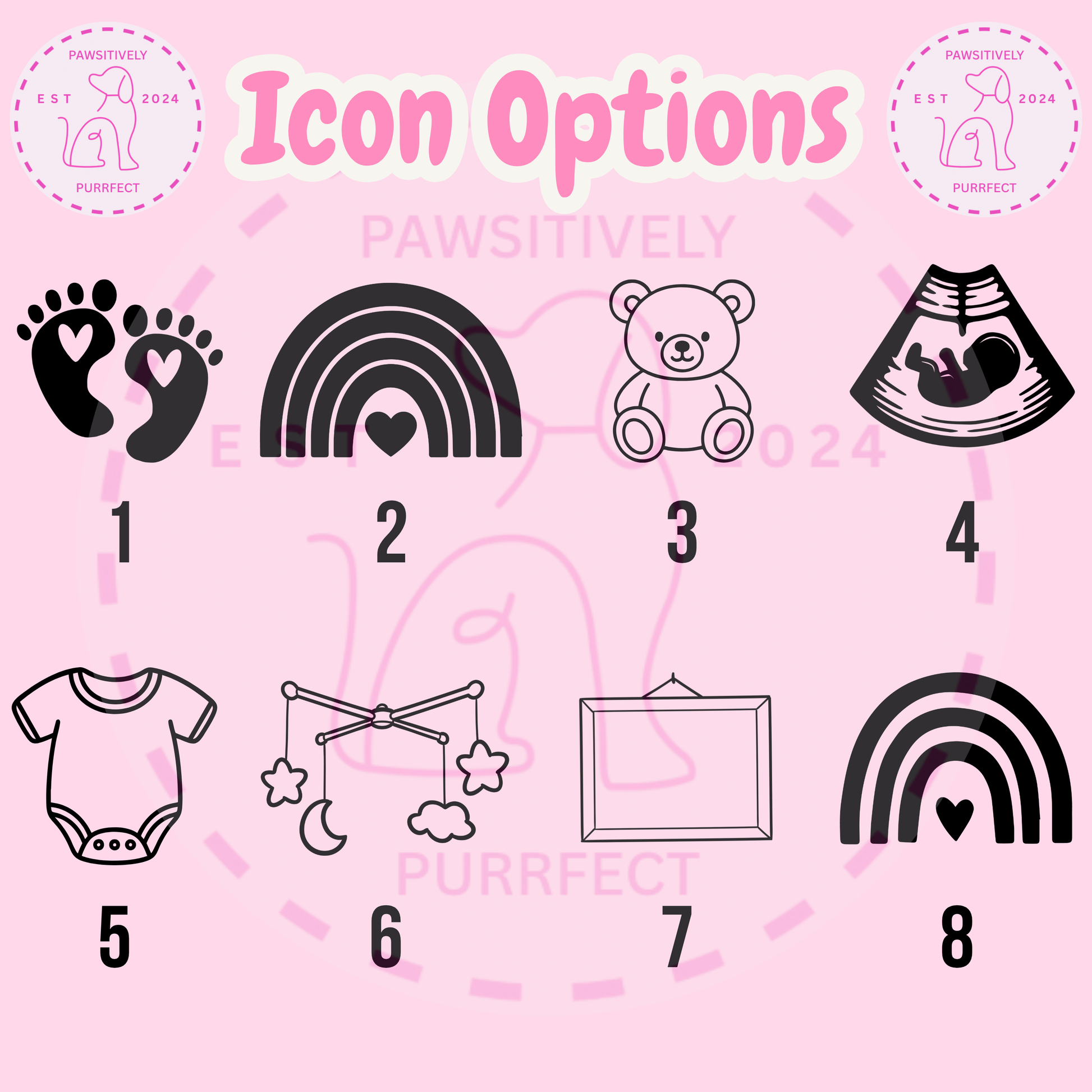 Icon options for personalised baby document wallet