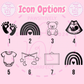 Icon options for personalised baby document wallet