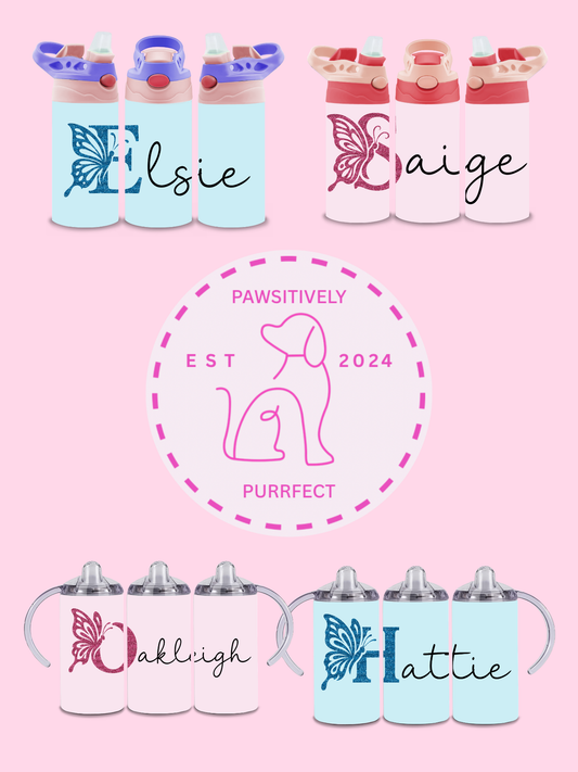 Personalised 12oz butterfly tumbler for kids with name
