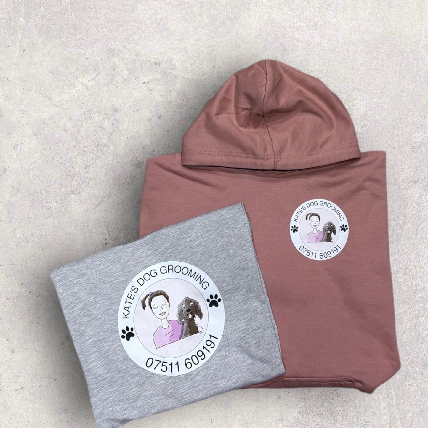 Our personalised dog groomer hoodie with business logo