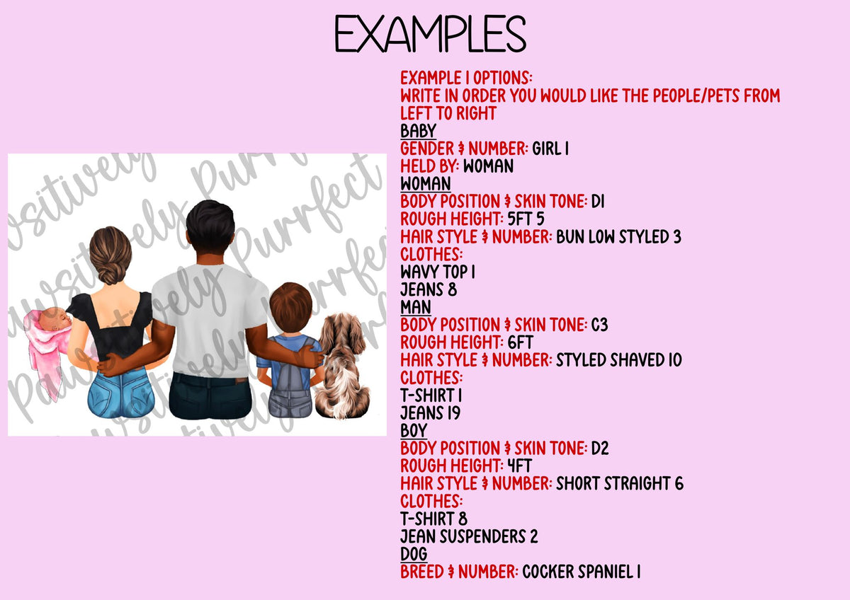 Personalised family and pet illustration example