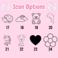 Icon options for personalised children's drawstring bag