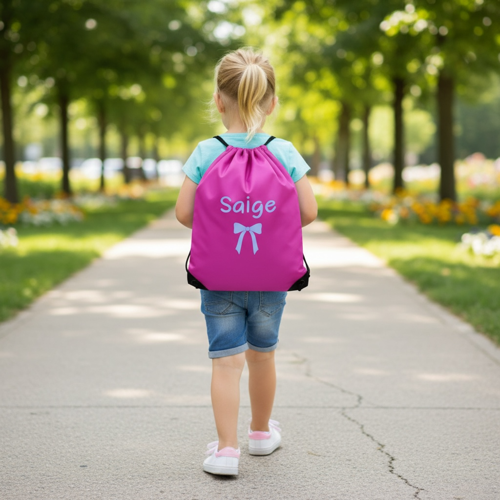 Personalised kids swim and school drawstring bag with custom name