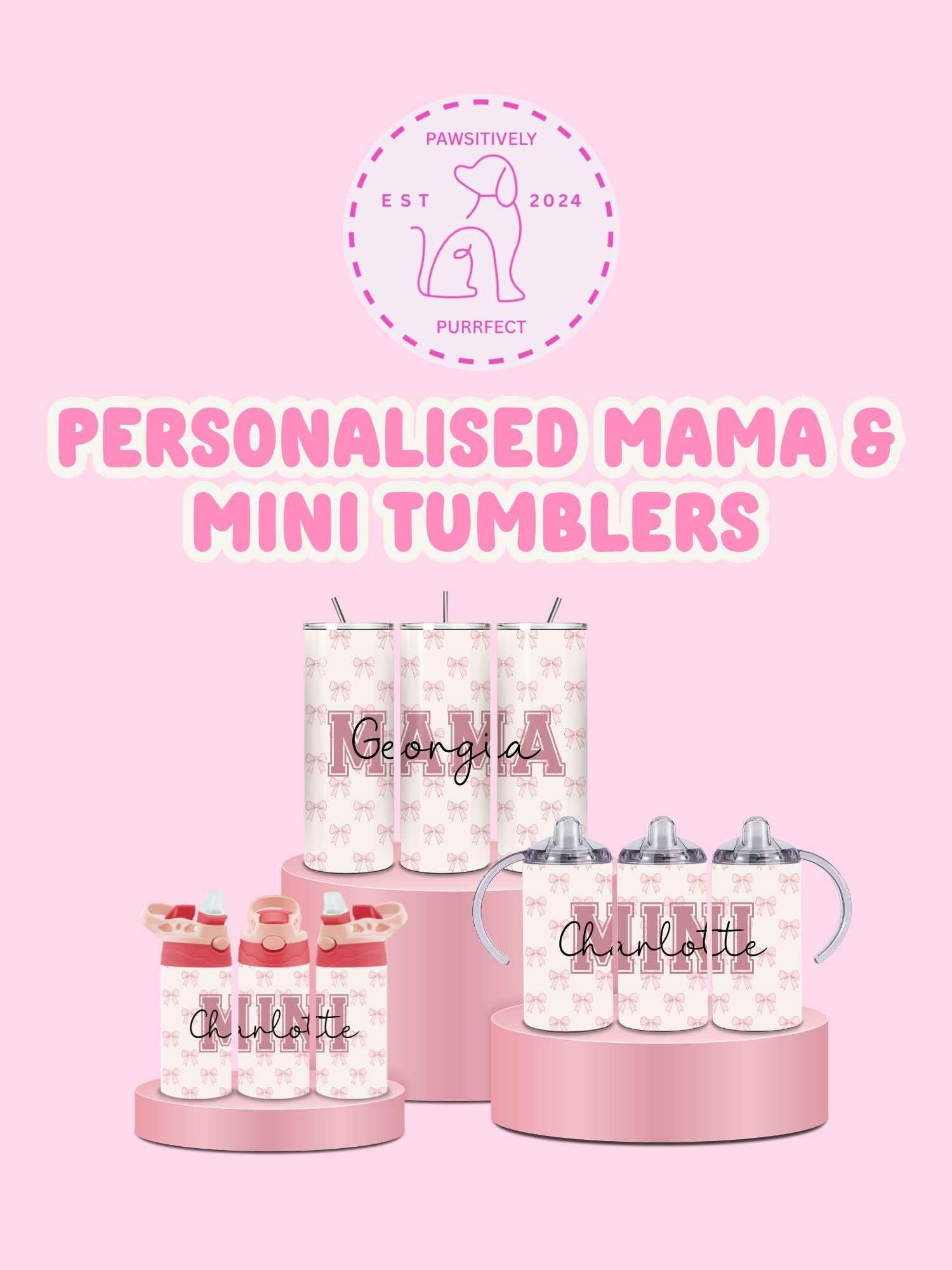 Personalised Mama and Mini matching tumbler set with 20oz and 12oz cups