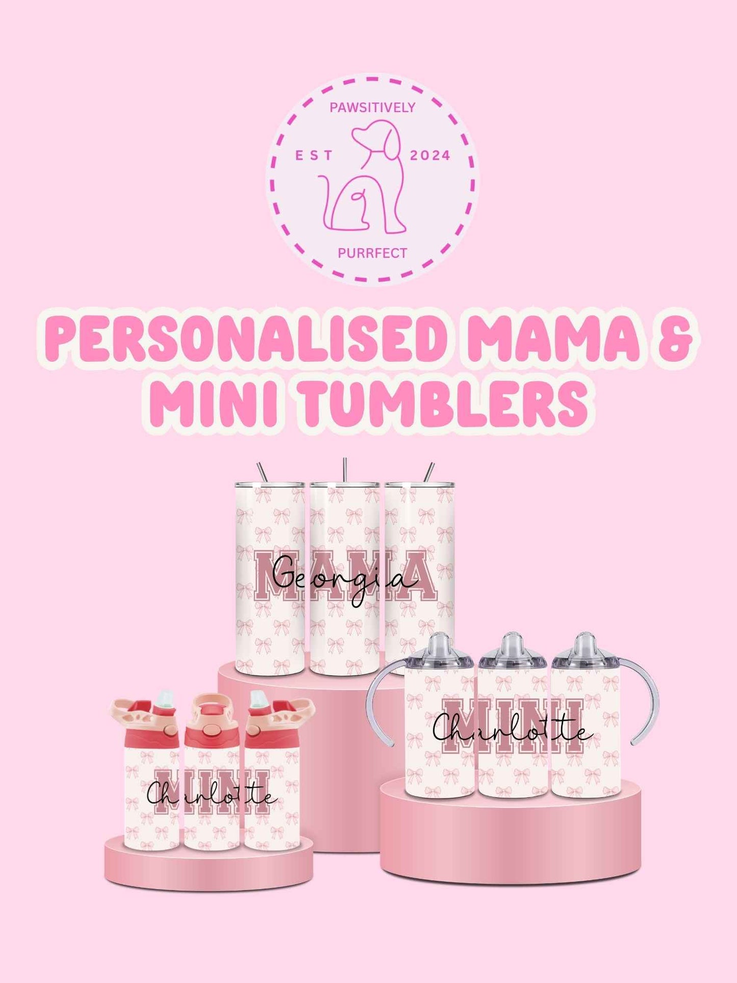 Personalised Mama and Mini matching tumbler set with 20oz and 12oz cups