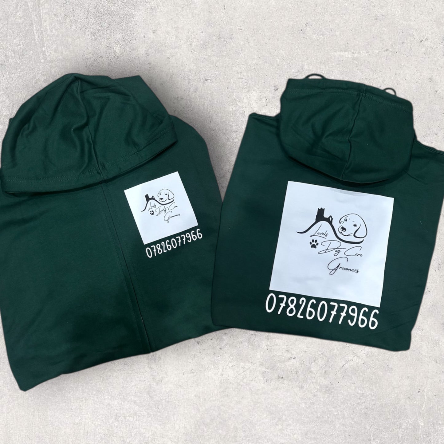 Our personalised pet business zipped hoodie with custom logo