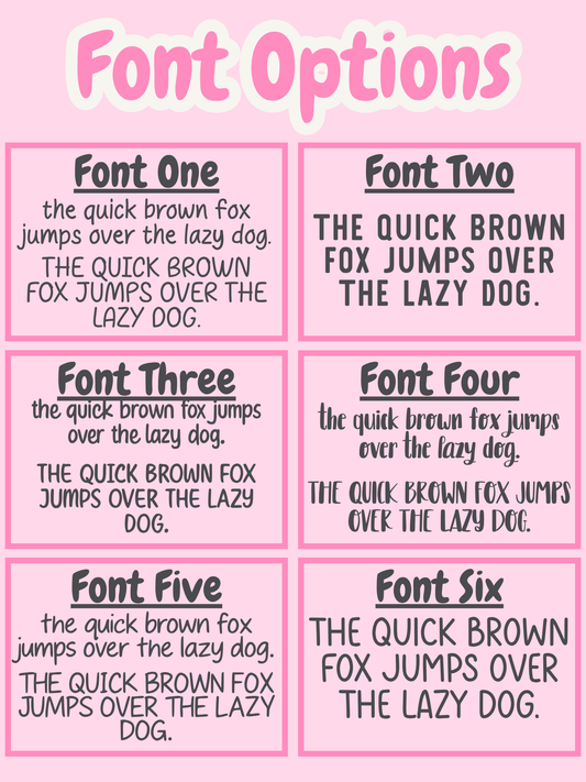 Font options for personalised pet document wallet