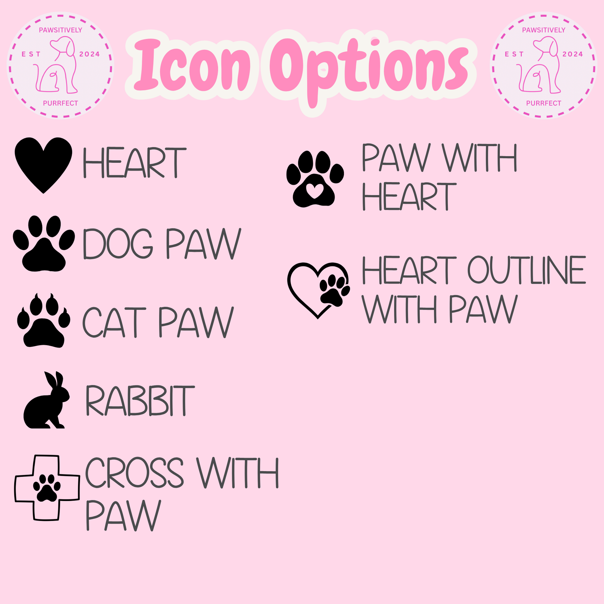 Icon options for personalised pet document wallet