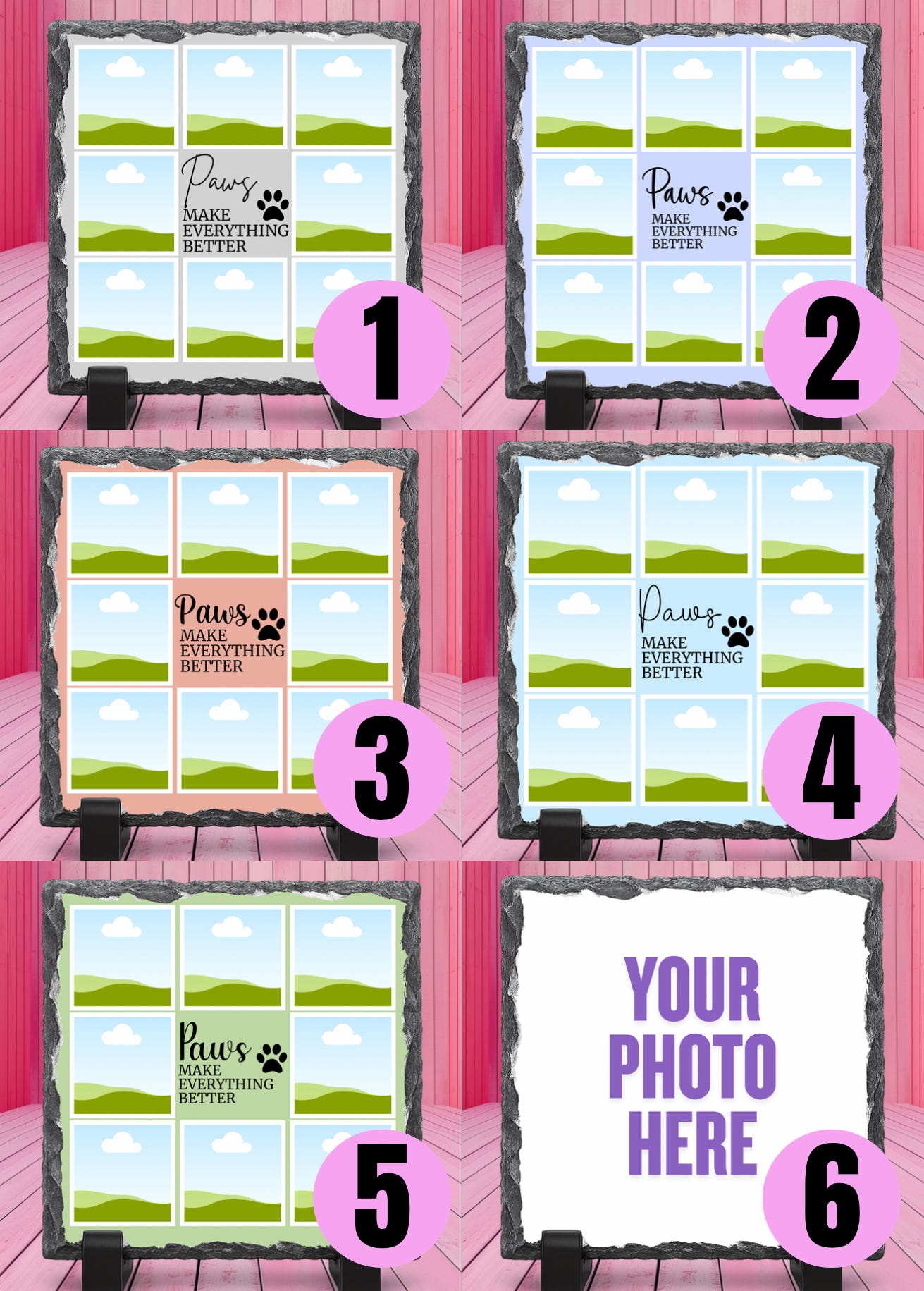 Personalised pet photo slate featuring a custom pet photograph