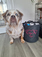Personalised pet toy bag with dog toys and custom pet name