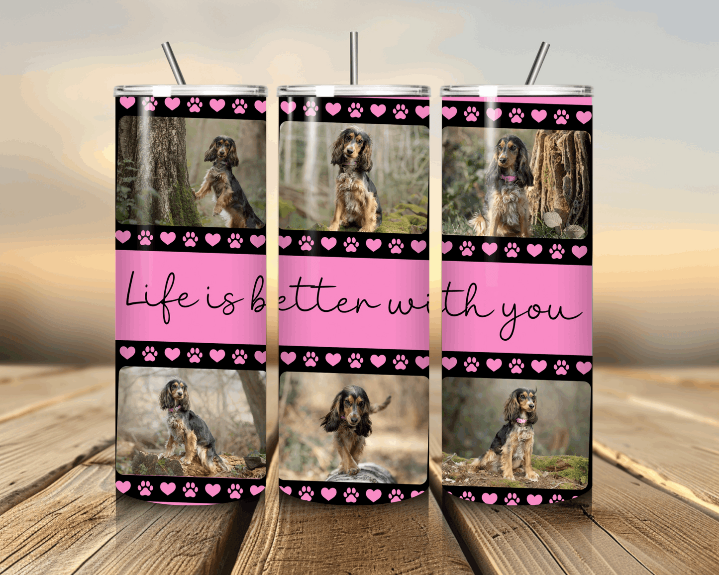 Personalised dog photo tumbler with pet image