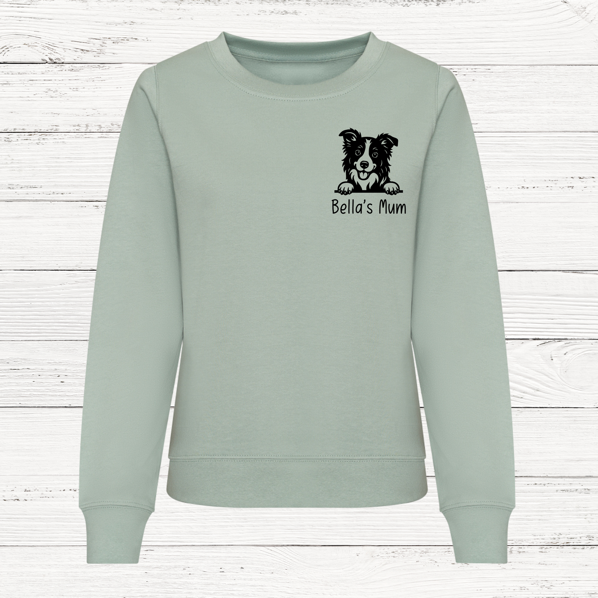 Personalised women's peeking dog sweatshirt example