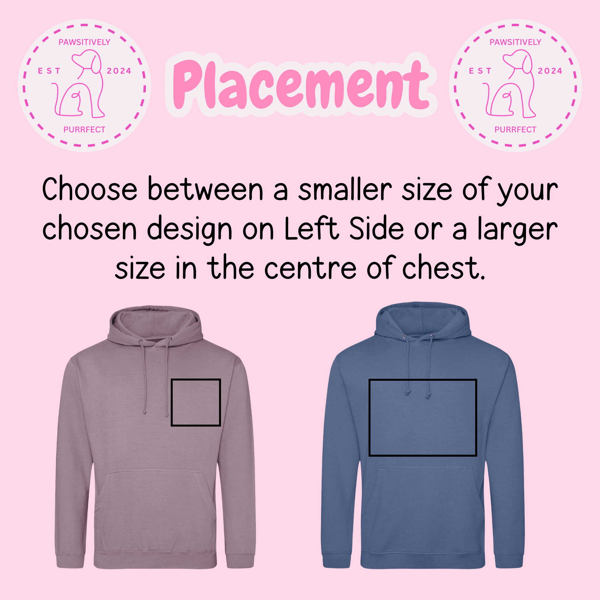 Grey and blue hoodies showing available design placement