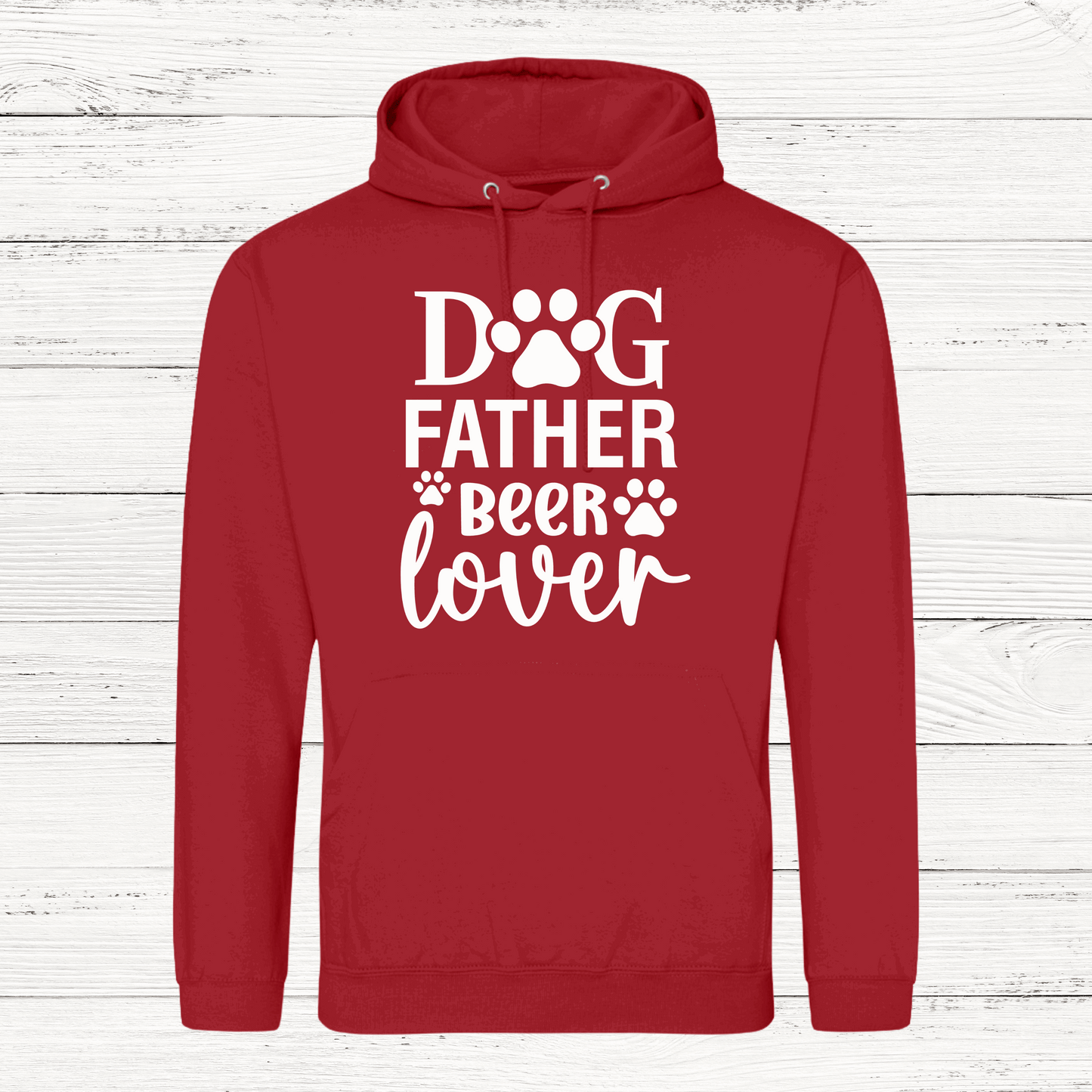 Red hoodie with Dog Father Beer Lover design