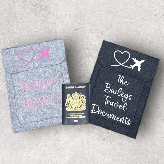 Personalised pet-themed travel document wallet for holidays