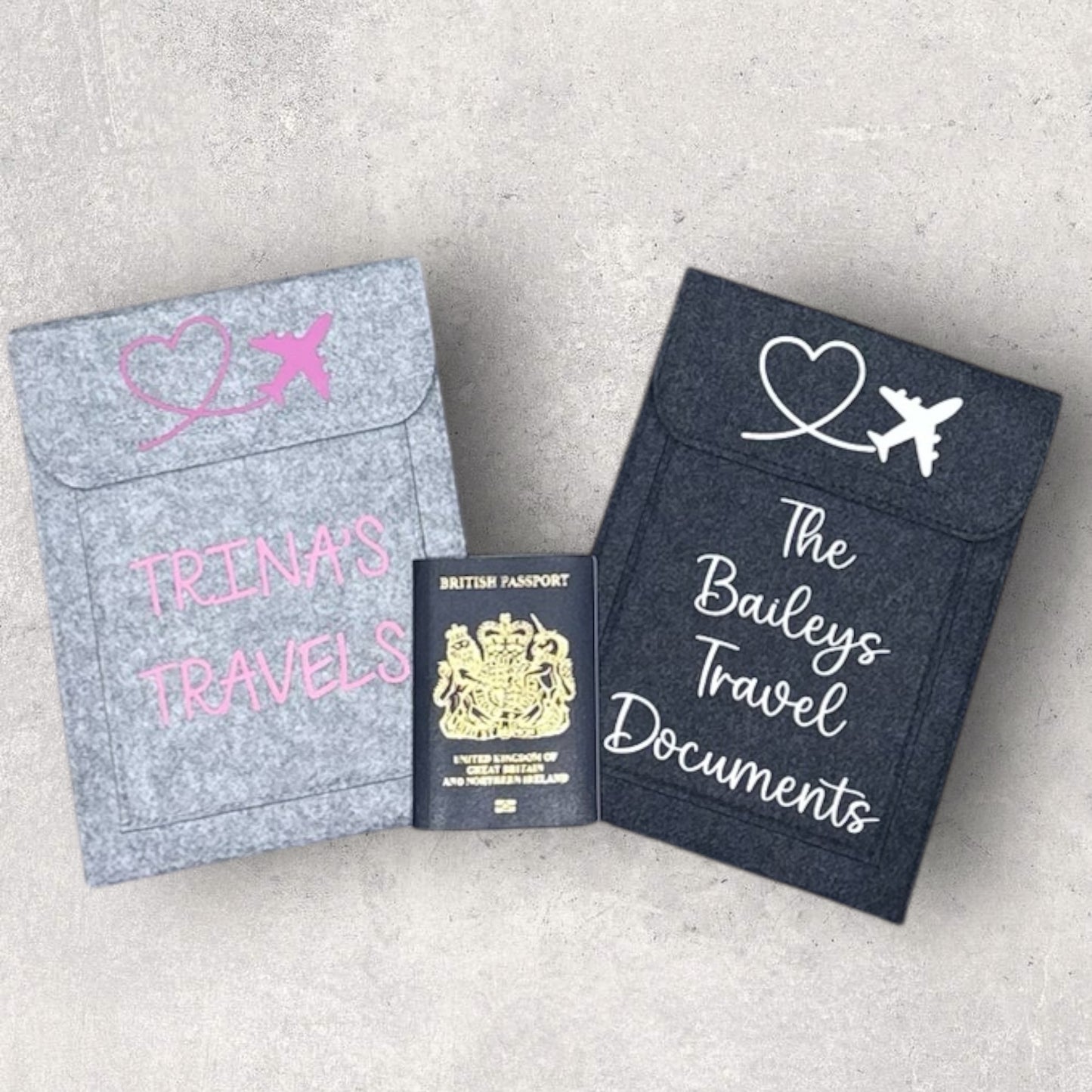 Personalised pet-themed travel document wallet for holidays