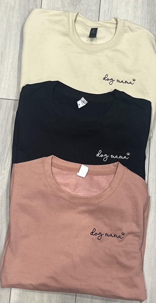 Womens Embroidered 'Dog Mama' Sweatshirt - Dusty Pink Large