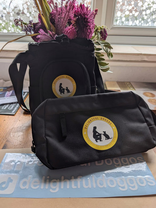 Two personalised black pet professional bags with business logo