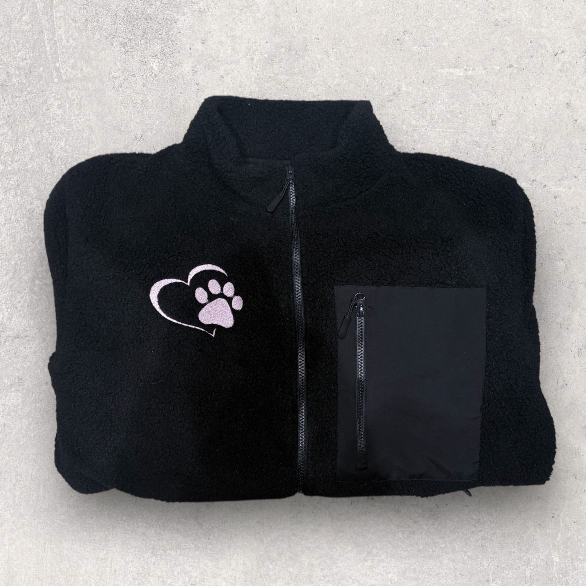 Unisex borg fleece jacket with embroidered heart paw