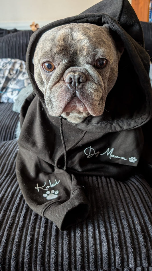 Unisex personalised pet hoodie with pet name and paw print