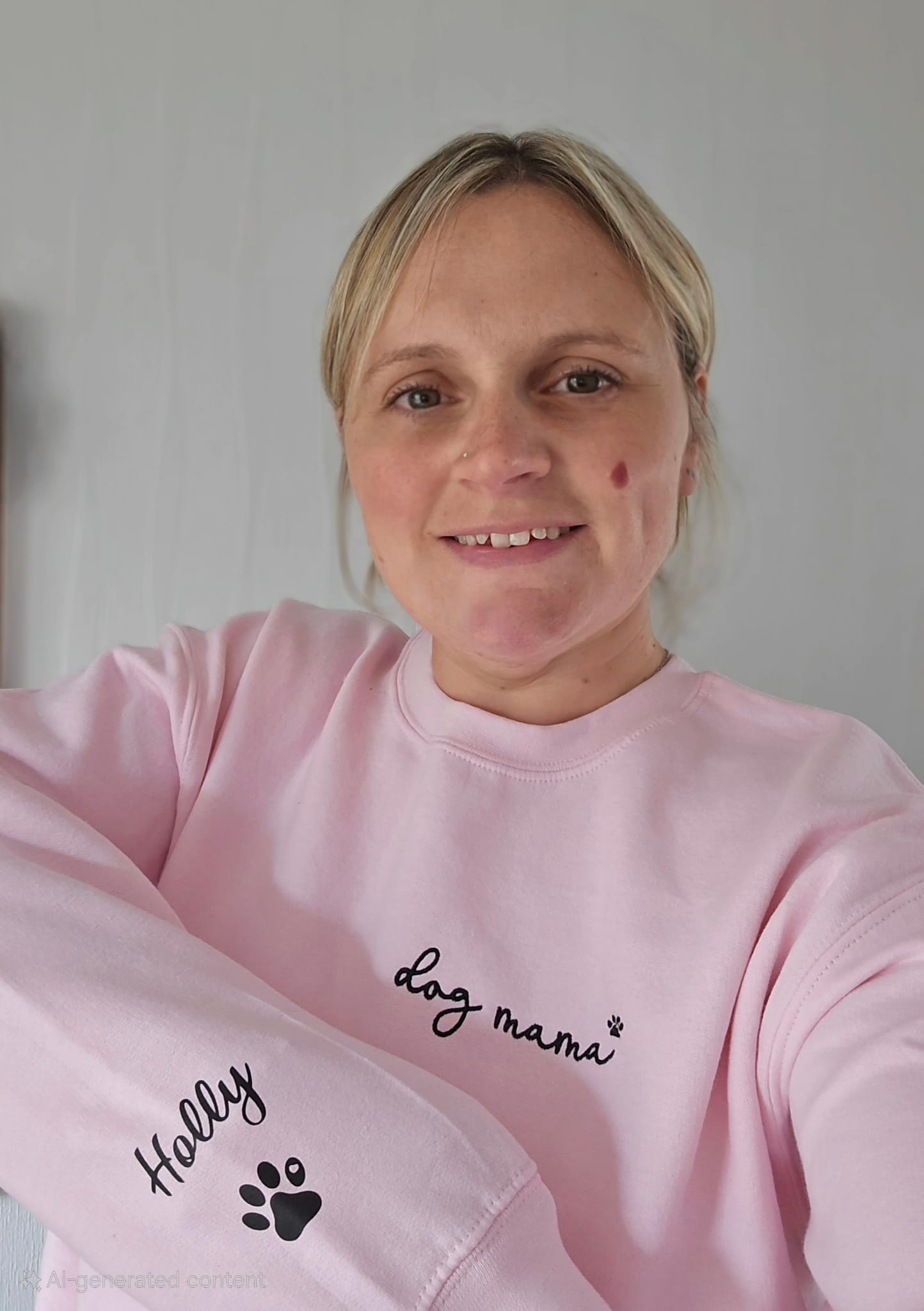 Woman wearing a personalised dog mama sweatshirt