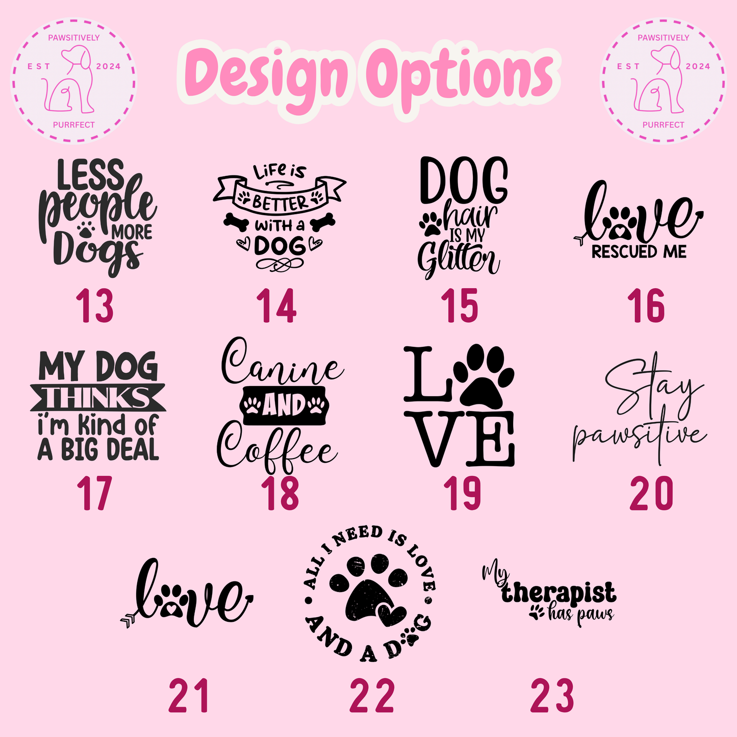 Selection of Dog Mum and Dog Mama T-shirt designs